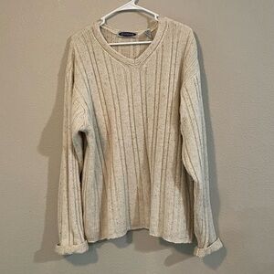 Vtg Express Men's Cream Knit V-Neck Sweater